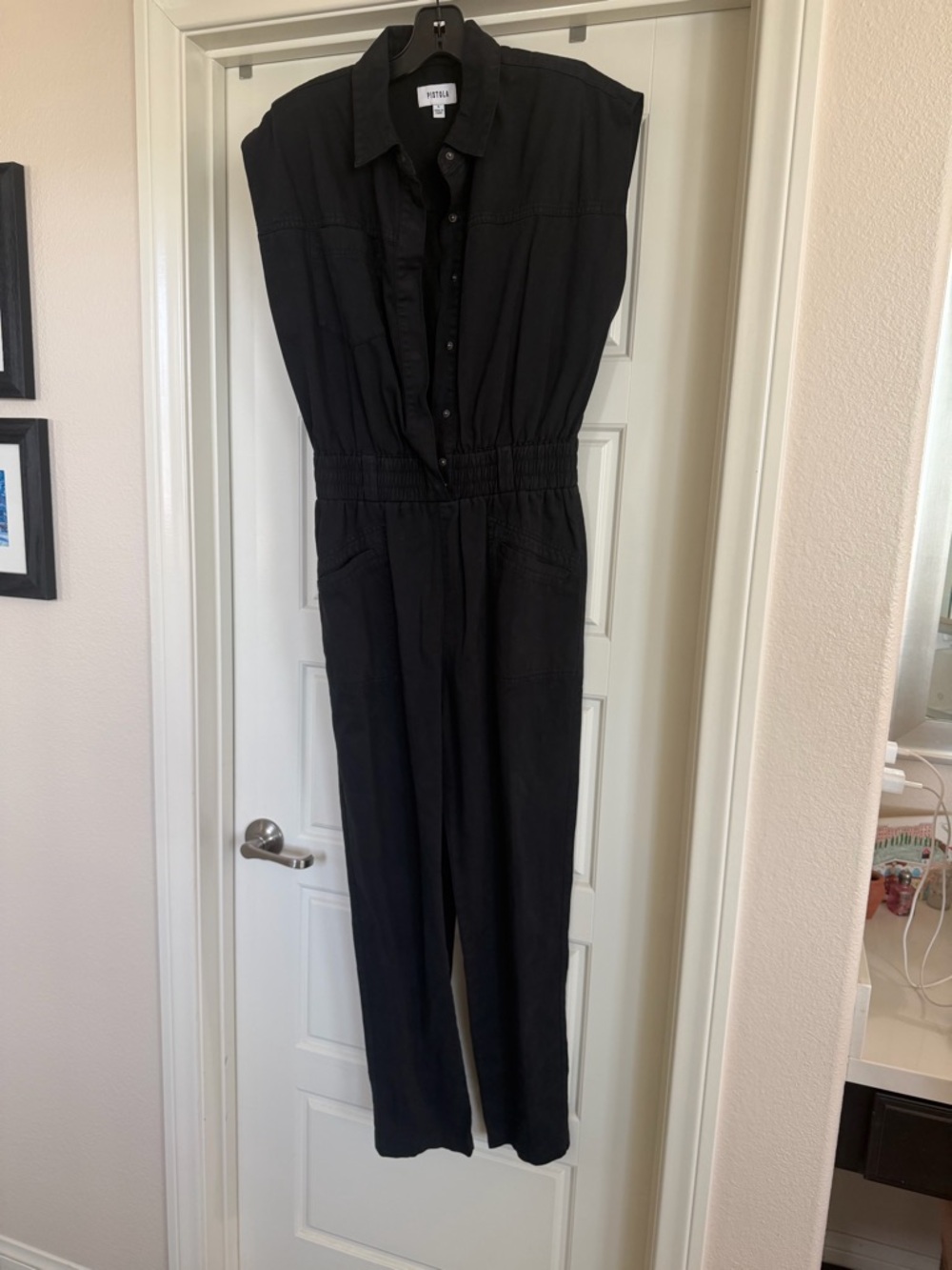 pistola Black Sleeveless Button-Front Jumpsuit